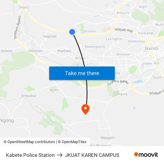 Kabete Police Station to JKUAT KAREN CAMPUS map