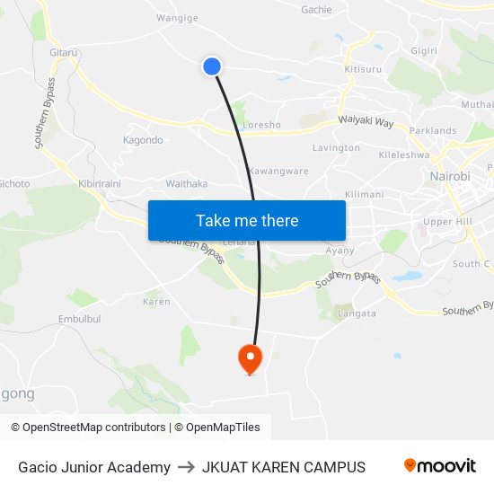 Gacio Junior Academy to JKUAT KAREN CAMPUS map