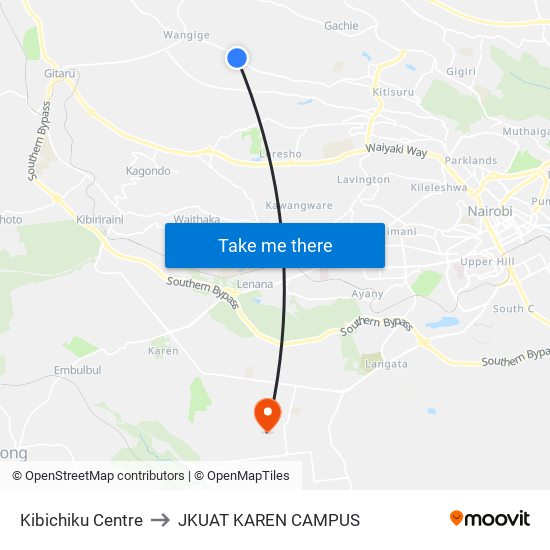 Kibichiku Centre to JKUAT KAREN CAMPUS map