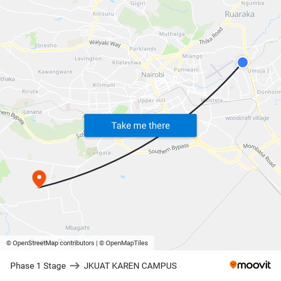 Phase 1 Stage to JKUAT KAREN CAMPUS map