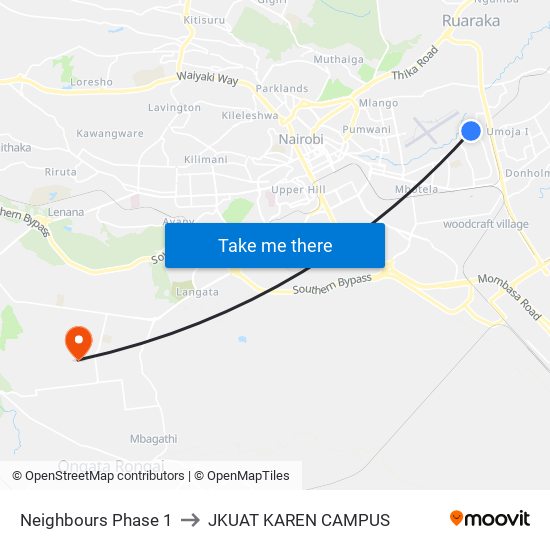 Neighbours Phase 1 to JKUAT KAREN CAMPUS map