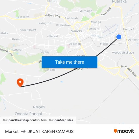 Market to JKUAT KAREN CAMPUS map