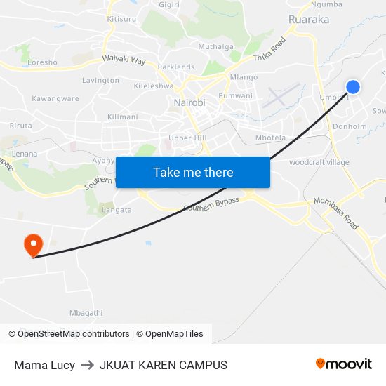 Mama Lucy to JKUAT KAREN CAMPUS map