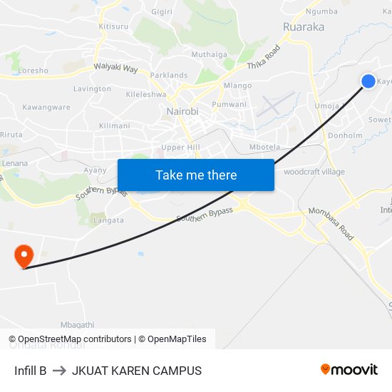 Infill B to JKUAT KAREN CAMPUS map