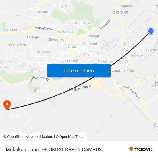 Mukokoa Court to JKUAT KAREN CAMPUS map
