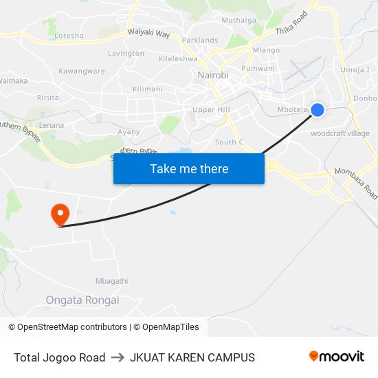 Total Jogoo Road to JKUAT KAREN CAMPUS map