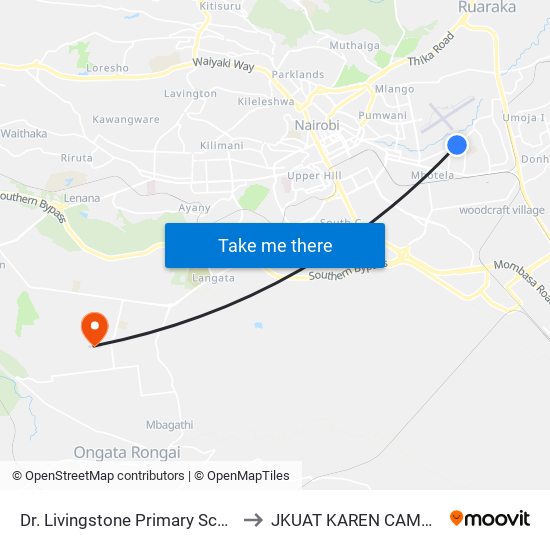 Dr. Livingstone Primary School to JKUAT KAREN CAMPUS map