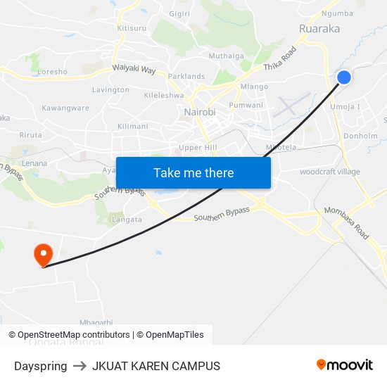 Dayspring to JKUAT KAREN CAMPUS map