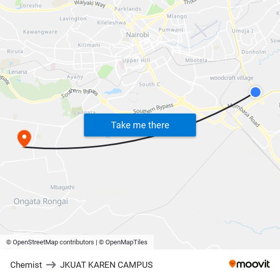 Chemist to JKUAT KAREN CAMPUS map