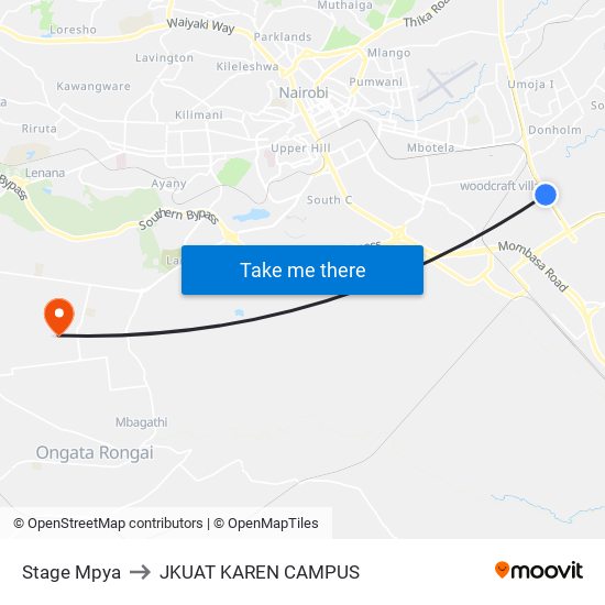 Stage Mpya to JKUAT KAREN CAMPUS map