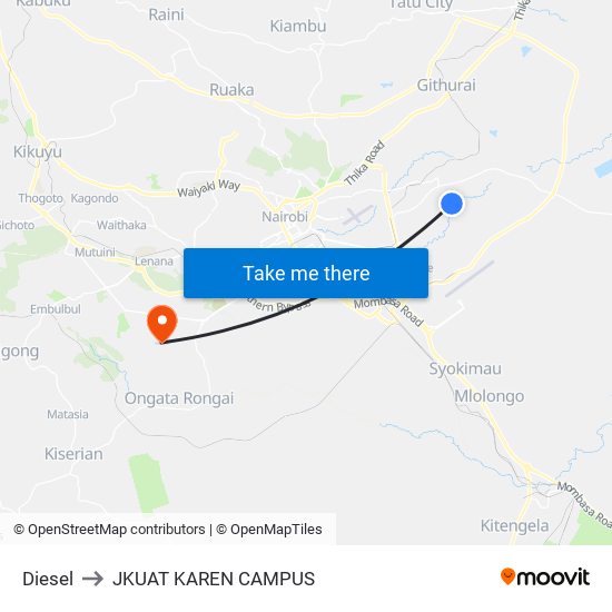 Diesel to JKUAT KAREN CAMPUS map