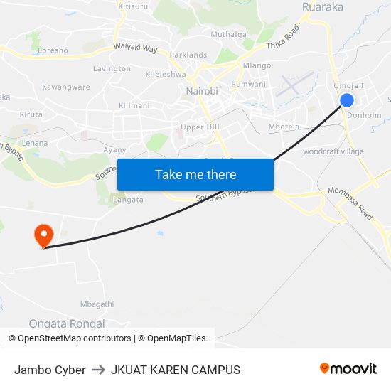Jambo Cyber to JKUAT KAREN CAMPUS map