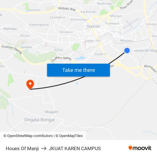 Houes Of Manji to JKUAT KAREN CAMPUS map