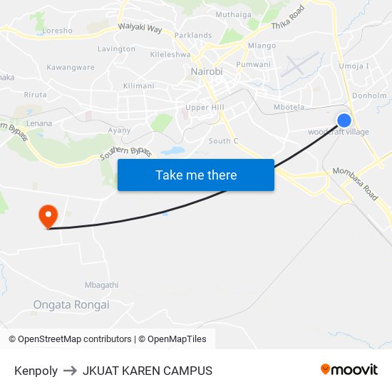 Kenpoly to JKUAT KAREN CAMPUS map