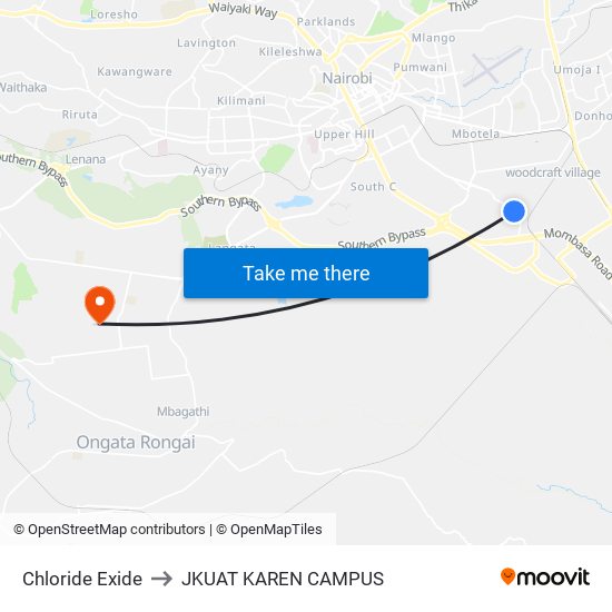 Chloride Exide to JKUAT KAREN CAMPUS map