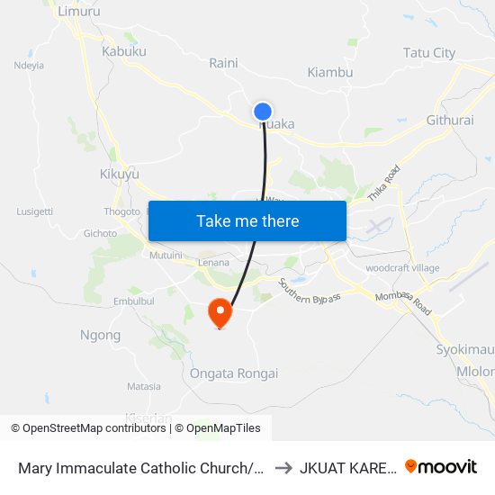 Mary Immaculate Catholic Church/Muchatha Shopping Centre to JKUAT KAREN CAMPUS map