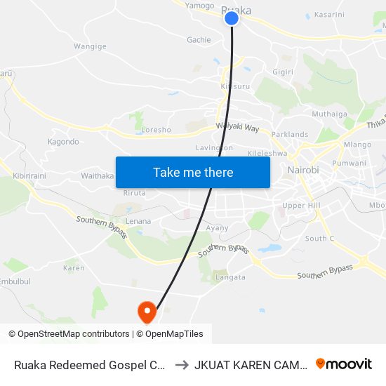 Ruaka Redeemed Gospel Church to JKUAT KAREN CAMPUS map