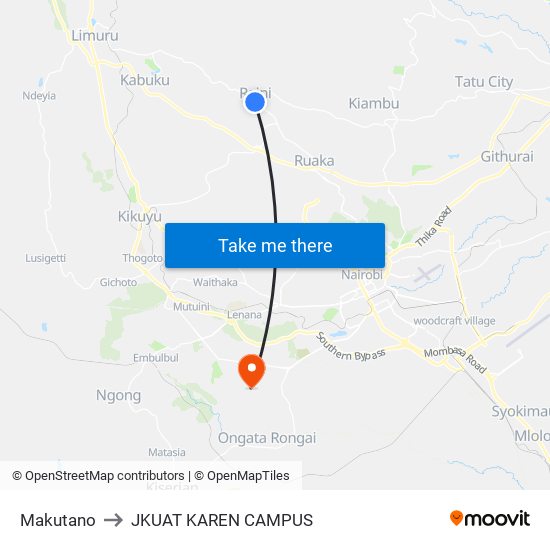 Makutano to JKUAT KAREN CAMPUS map