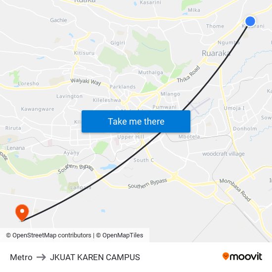 Metro to JKUAT KAREN CAMPUS map