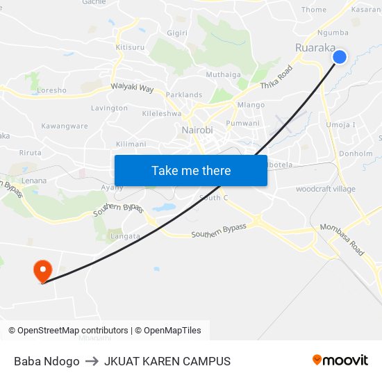 Baba Ndogo to JKUAT KAREN CAMPUS map