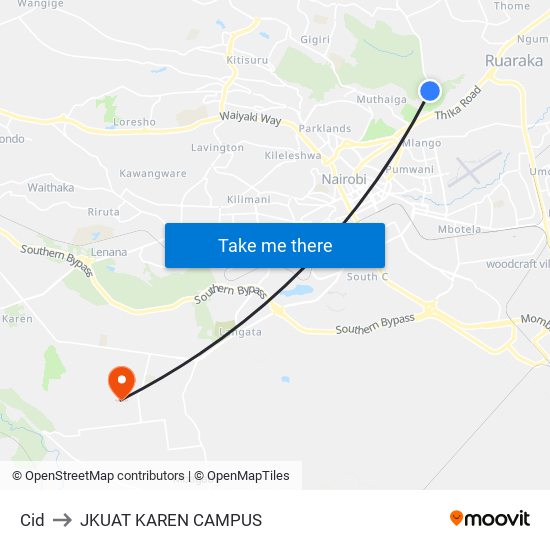 Cid to JKUAT KAREN CAMPUS map