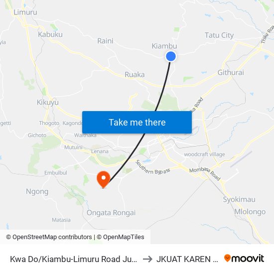 Kwa Do/Kiambu-Limuru Road Junction/Red Nova to JKUAT KAREN CAMPUS map