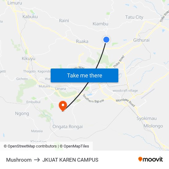 Mushroom to JKUAT KAREN CAMPUS map