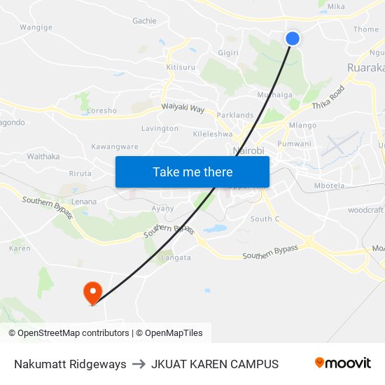 Nakumatt Ridgeways to JKUAT KAREN CAMPUS map