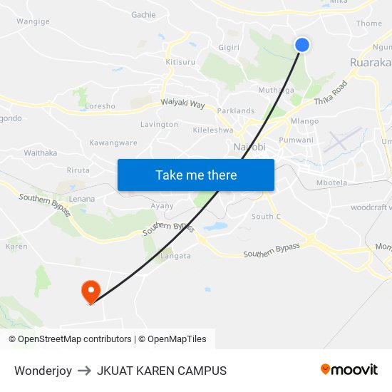 Wonderjoy to JKUAT KAREN CAMPUS map