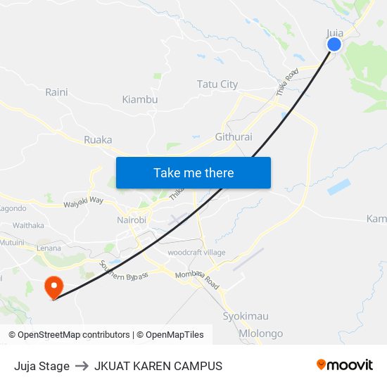 Juja Stage to JKUAT KAREN CAMPUS map