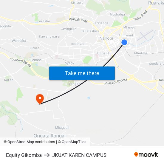 Equity Gikomba to JKUAT KAREN CAMPUS map