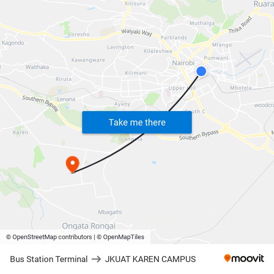 Bus Station Terminal to JKUAT KAREN CAMPUS map