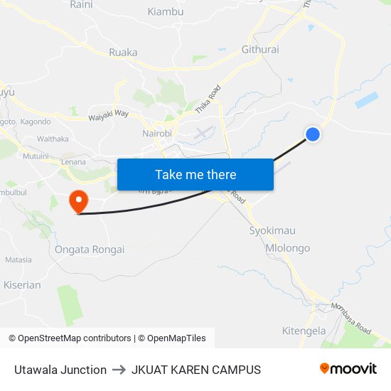 Utawala Junction to JKUAT KAREN CAMPUS map