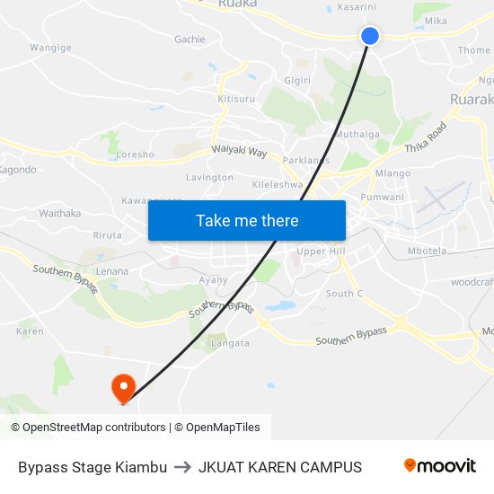 Bypass Stage Kiambu to JKUAT KAREN CAMPUS map