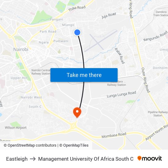 Eastleigh to Management University Of Africa South C map