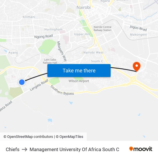 Chiefs to Management University Of Africa South C map