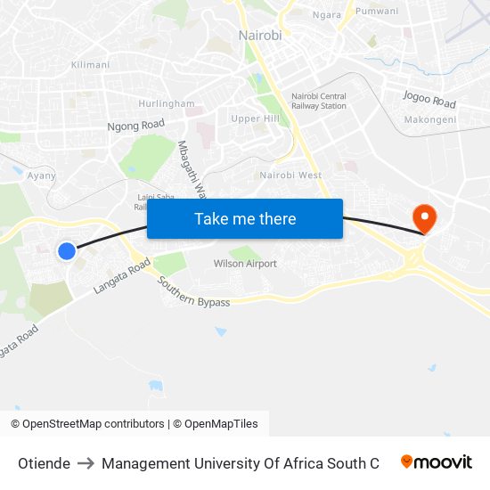 Otiende to Management University Of Africa South C map
