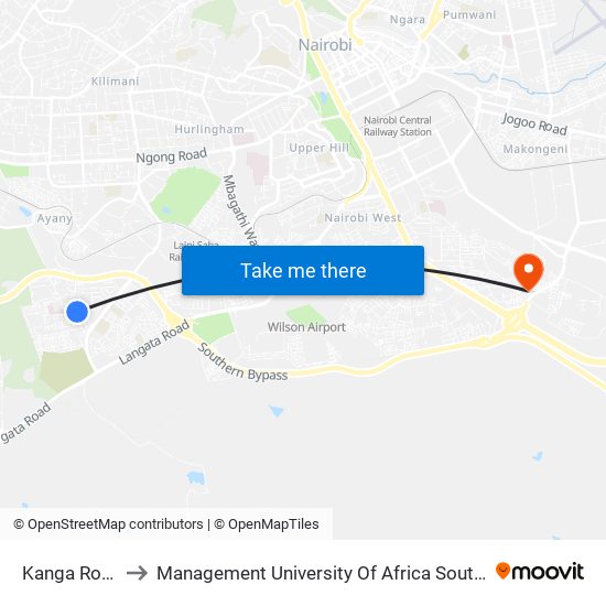 Kanga Road to Management University Of Africa South C map