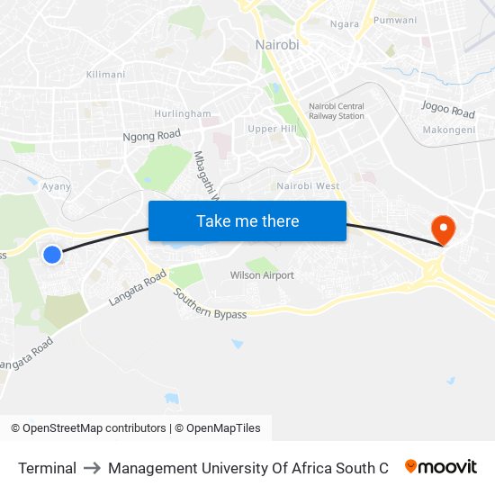 Terminal to Management University Of Africa South C map