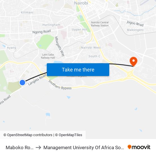 Maboko Road to Management University Of Africa South C map