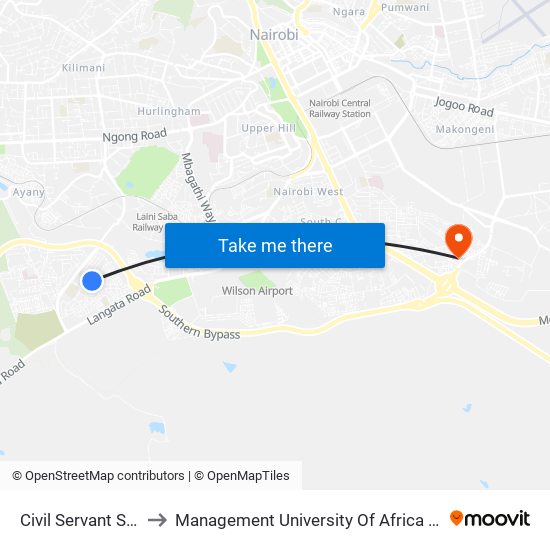 Civil Servant Stage to Management University Of Africa South C map