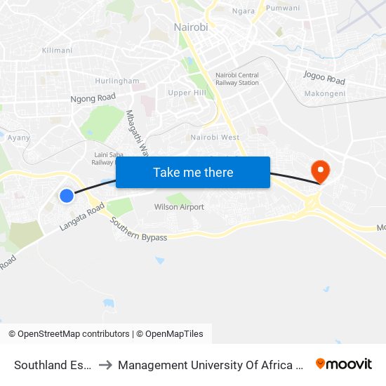 Southland Estate to Management University Of Africa South C map