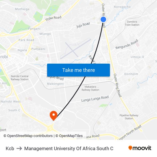 Kcb to Management University Of Africa South C map