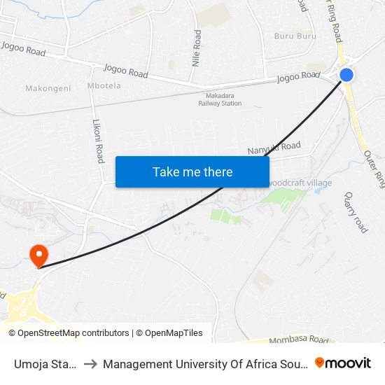 Umoja Stage to Management University Of Africa South C map