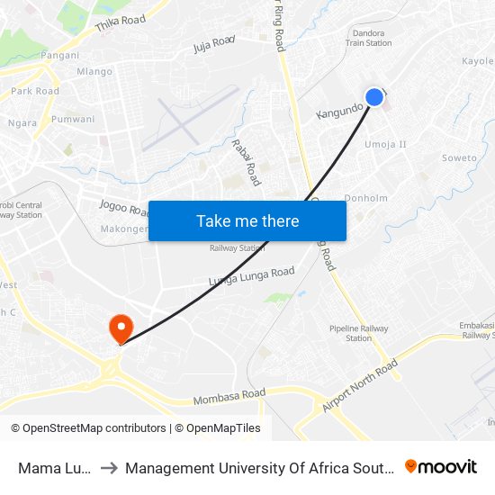 Mama Lucy to Management University Of Africa South C map