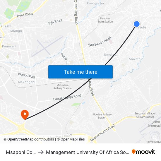 Msaponi Court to Management University Of Africa South C map