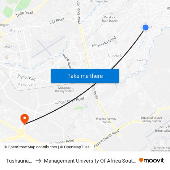 Tushauriane to Management University Of Africa South C map