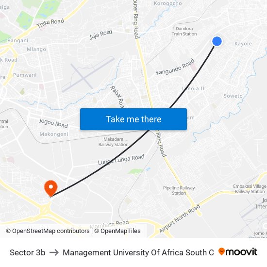 Sector 3b to Management University Of Africa South C map