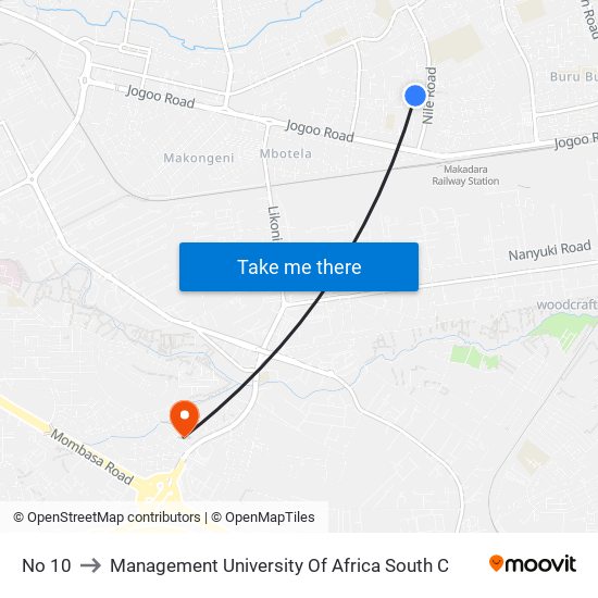 No 10 to Management University Of Africa South C map