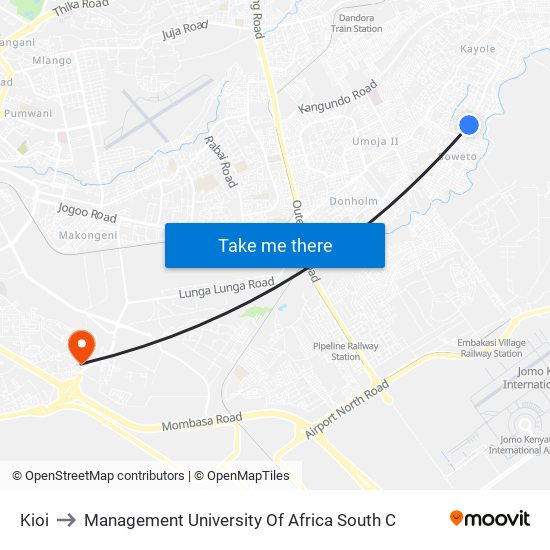 Kioi to Management University Of Africa South C map